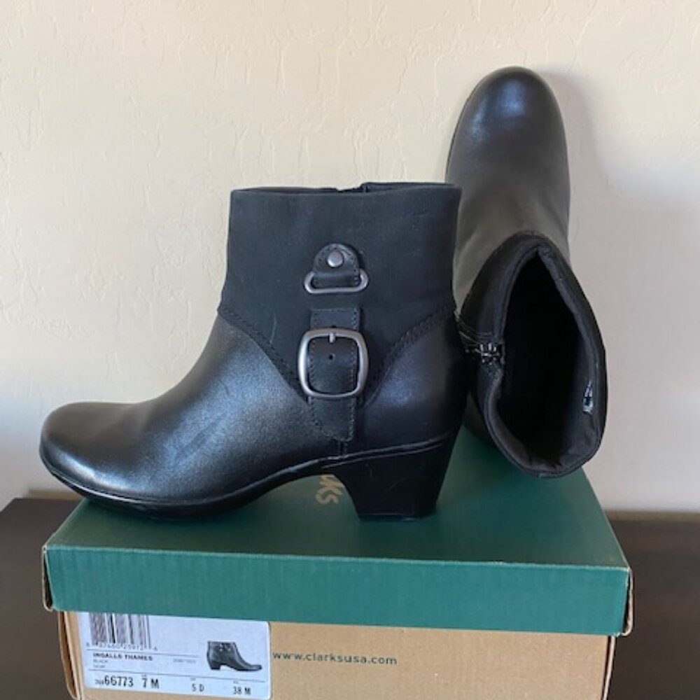 Clarks Bendables Ingalls Thames Bootie Leather/Suede Black Size 7 M